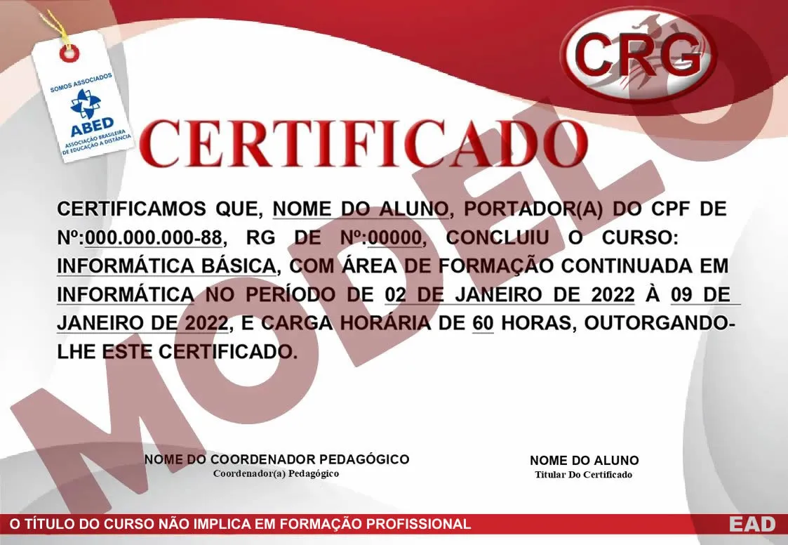 Frente do Certificado CRG Cursos